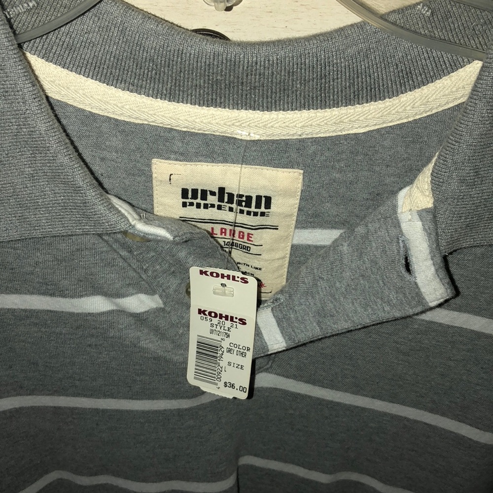 Grey and white striped polo (NWT) - Picture 2 of 3